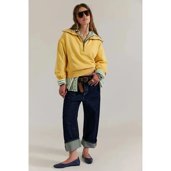 Free People We The Free Parker Half-Zip Pullover Sweatshirt Top Cozy XS 283931 - Picture 2 of 9